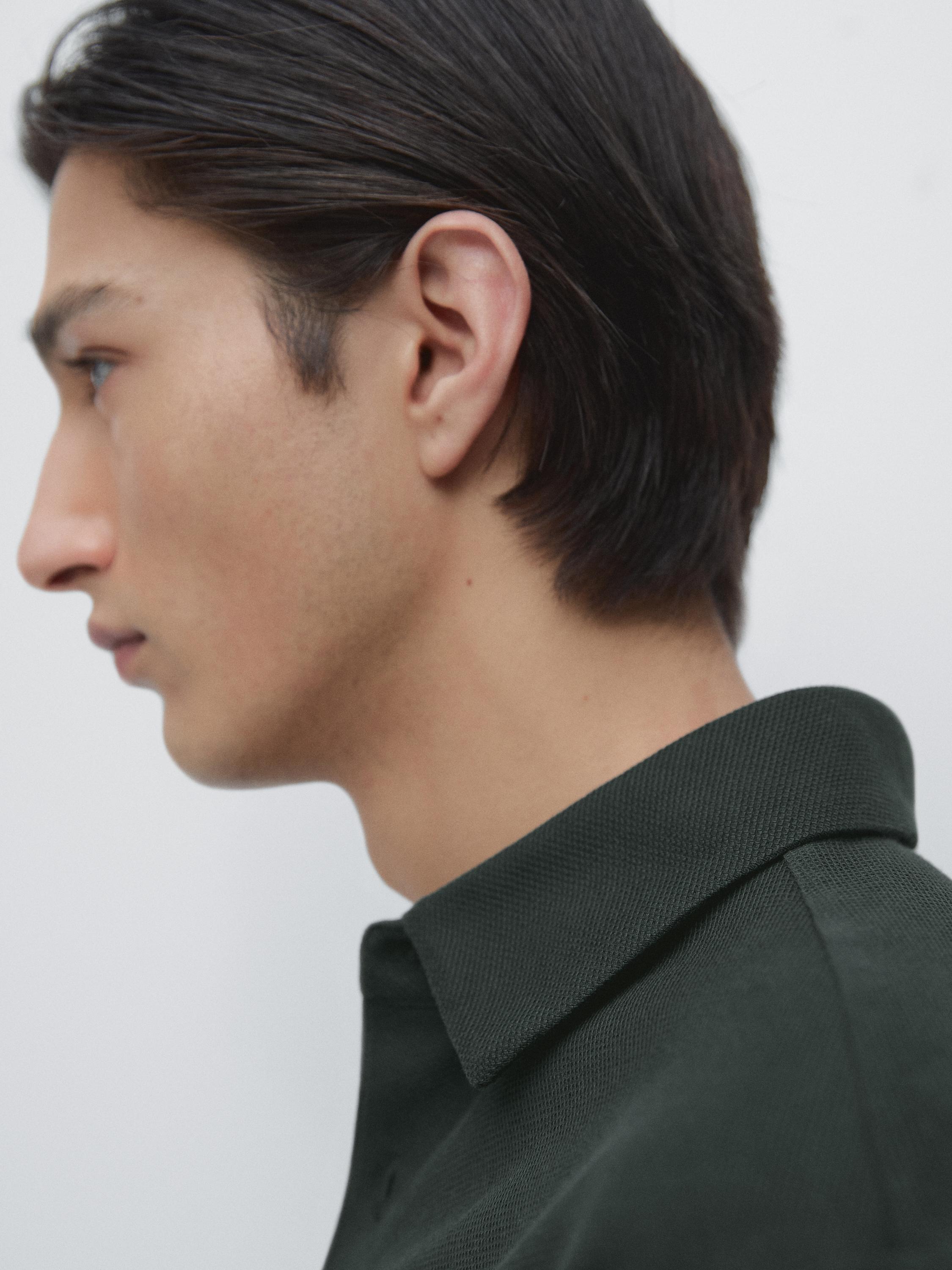 Textured piqué polo shirt with long sleeves